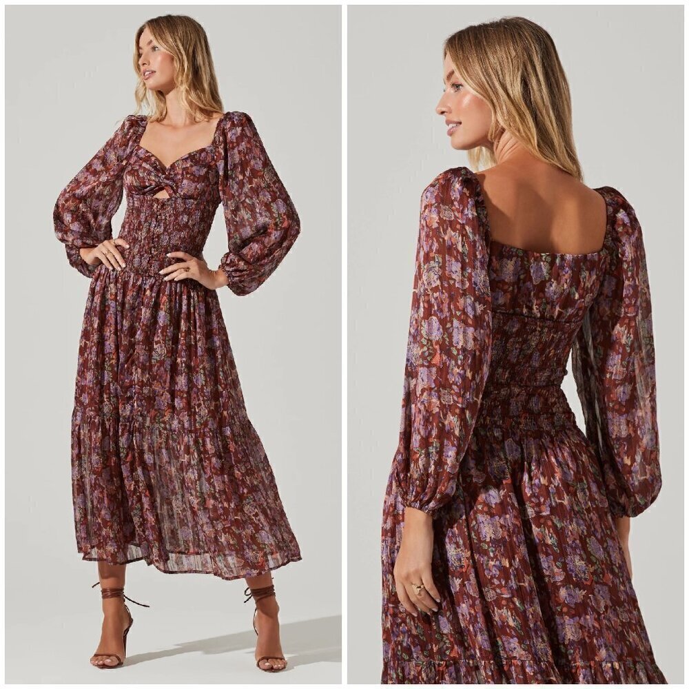💕ASTR💕 Arlette Floral Sweetheart Long Sleeve Maxi Dress Floral Print Small NWT